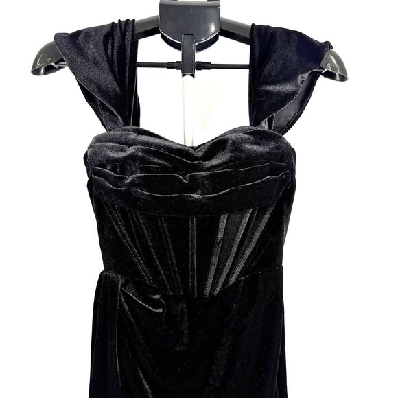 NWT Azazie Amyra A2 Black Stretch Sheath Off Shoulder Velvet Convertible Dress - Picture 4 of 14